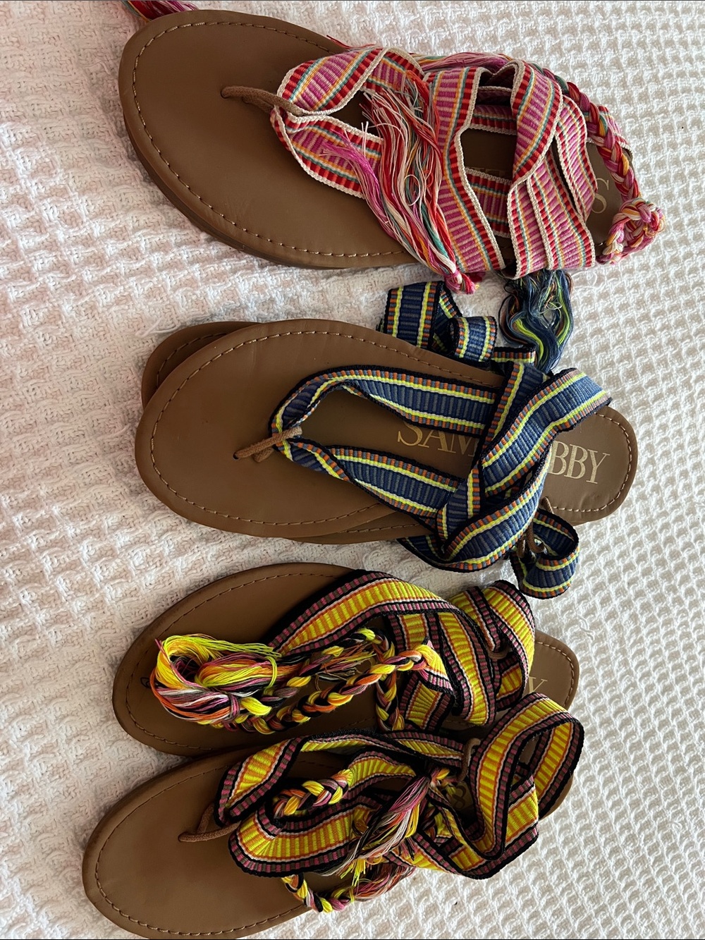 Sam & Libby Braided Wrap Sandals in Pink, Navy and Yellow Stripes